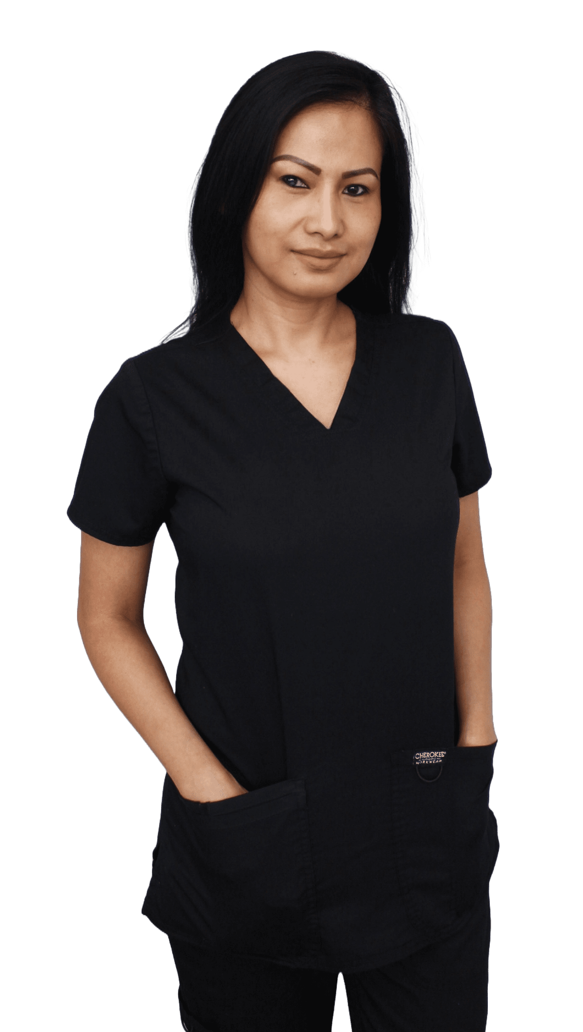 Laarni--282-29-2f561d75-1920w A woman in black shirt with two pockets.
